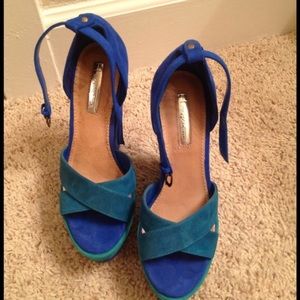 Super high blue suede platform wedge